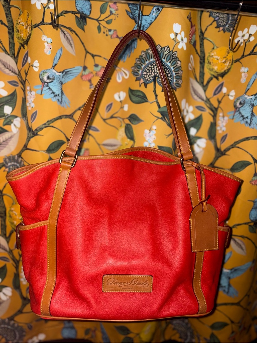 Dooney & Bourke Pebble Grain Side Snap Tote Tomato Red & Brown
